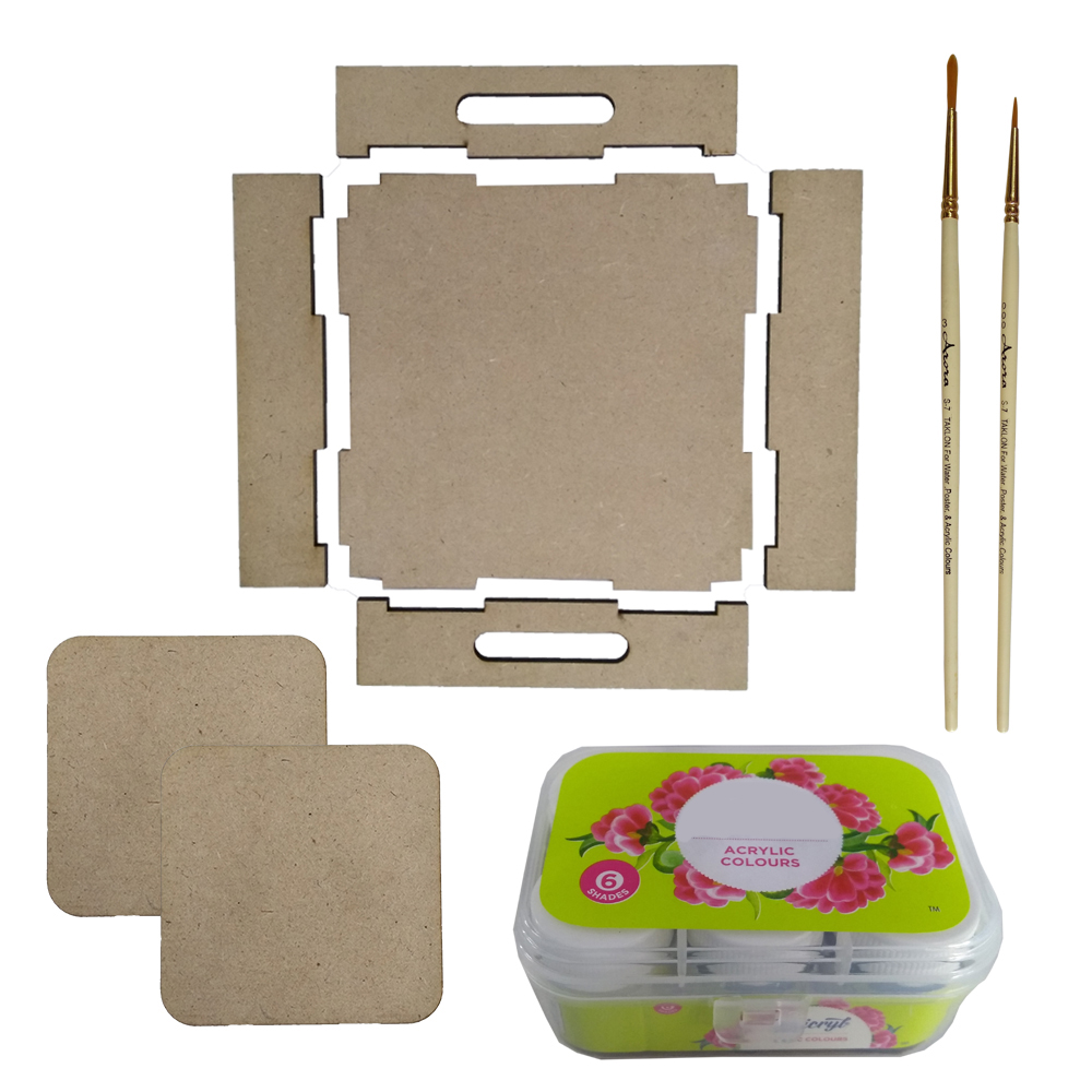 Kerala Mural Art on MDF Tray with Square Tea Coasters DIY Kit by Penkraft